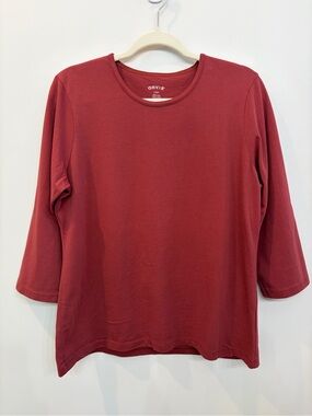 Orvis Women's 100% Cotton Top 3/4 Length Sleeves Rust Scoop Neck Size L Fall